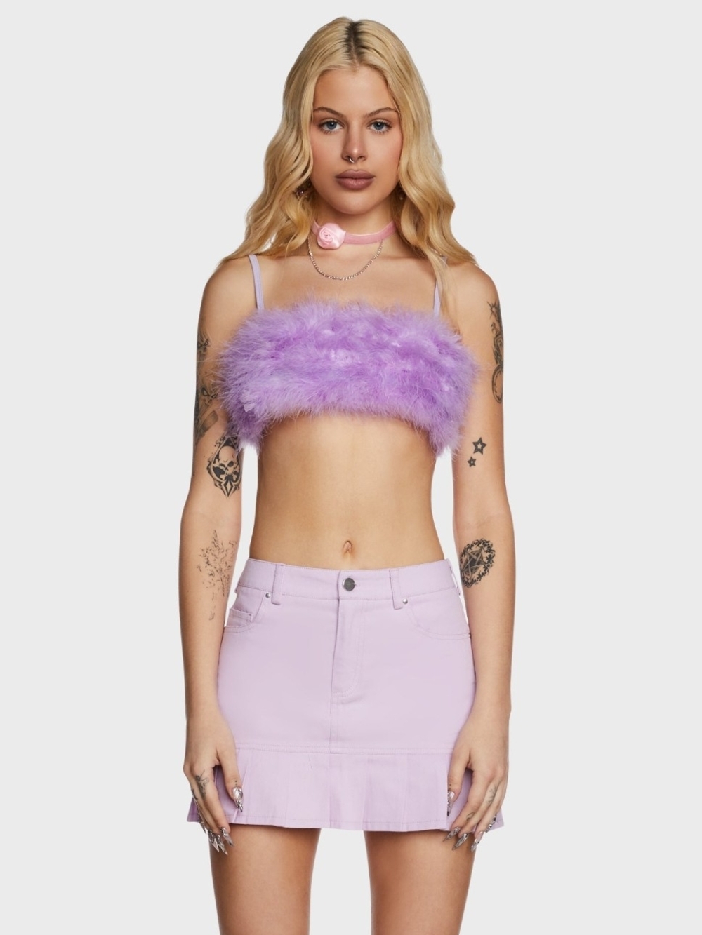Sugar Thrillz Lavender Feather Bandeau Crop Top